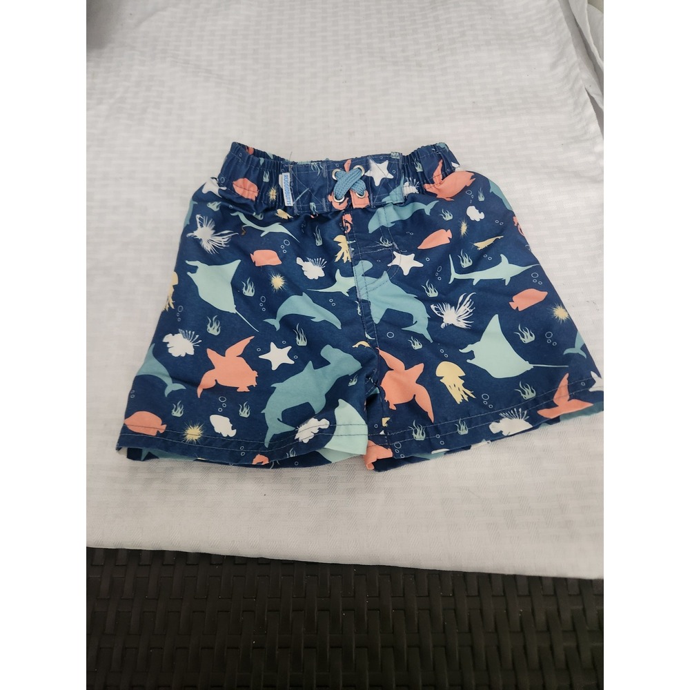 RuggedButts Boys Navy Sea Life Shark Stingray Swim Trunks Size 18-24M
